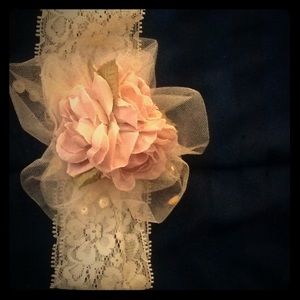 Rose pink(blush) & ivory floral lace headband